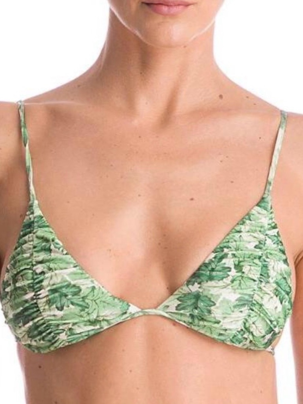 Green Leaf Print Triangle Bikini Top